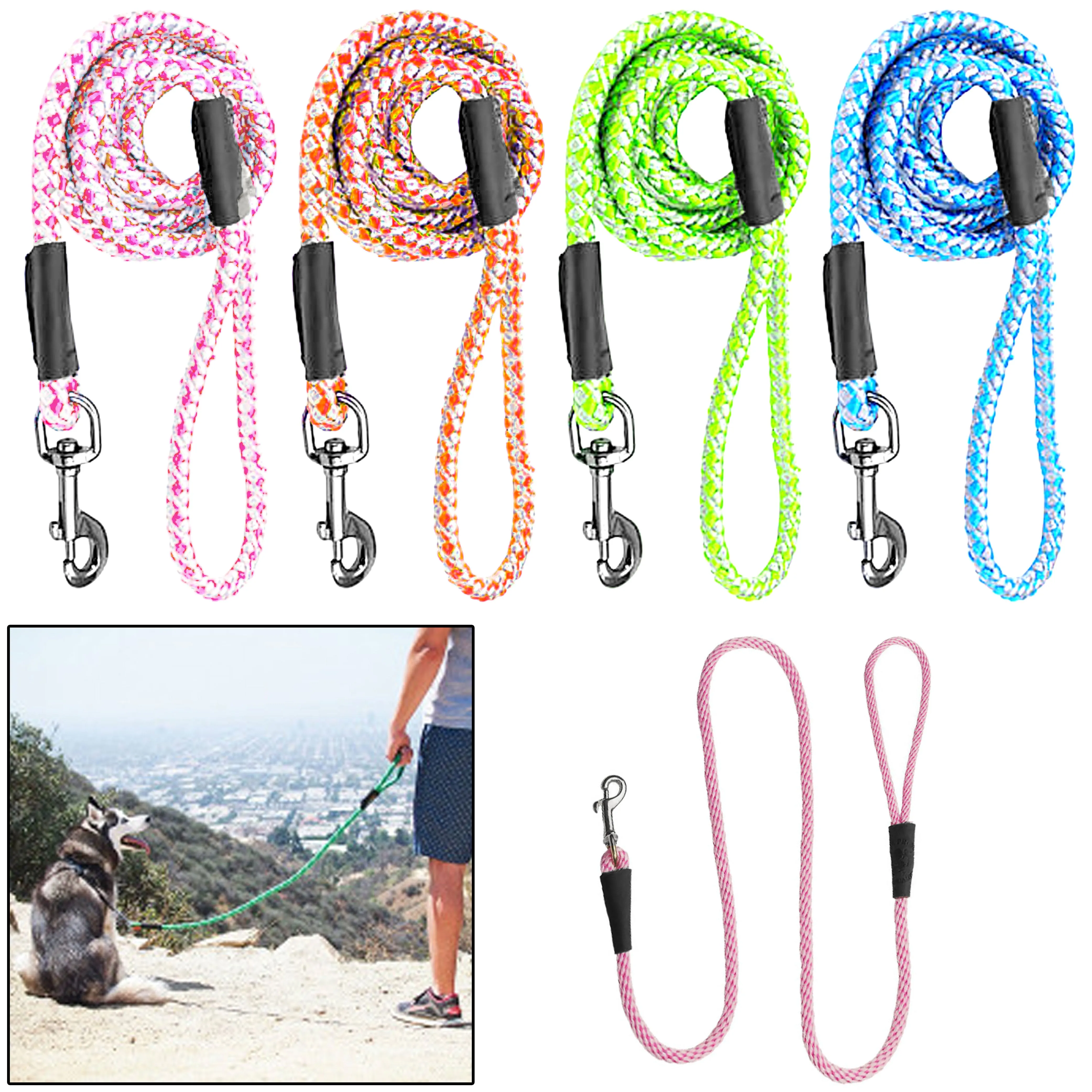 1 Pc Neon Heavy Duty Dog Leash Nylon Lead Braided Rope Training Walking Harness