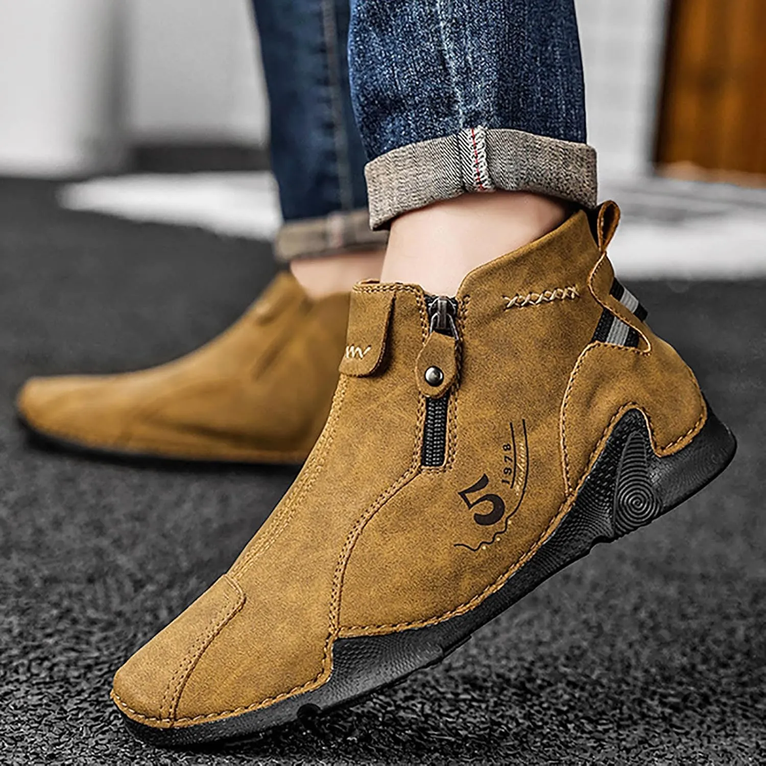 2025 Winter Chukka Boot for Men Zipper Leather Boots Handmade Leather Casual Boots Water Proof Dress Boots