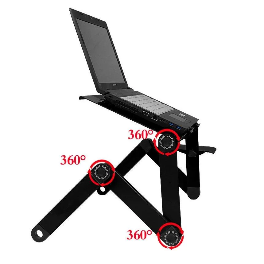 Adjustable Foldable Laptop Stand with Fans & Mouse Pad - Portable Aluminum Alloy