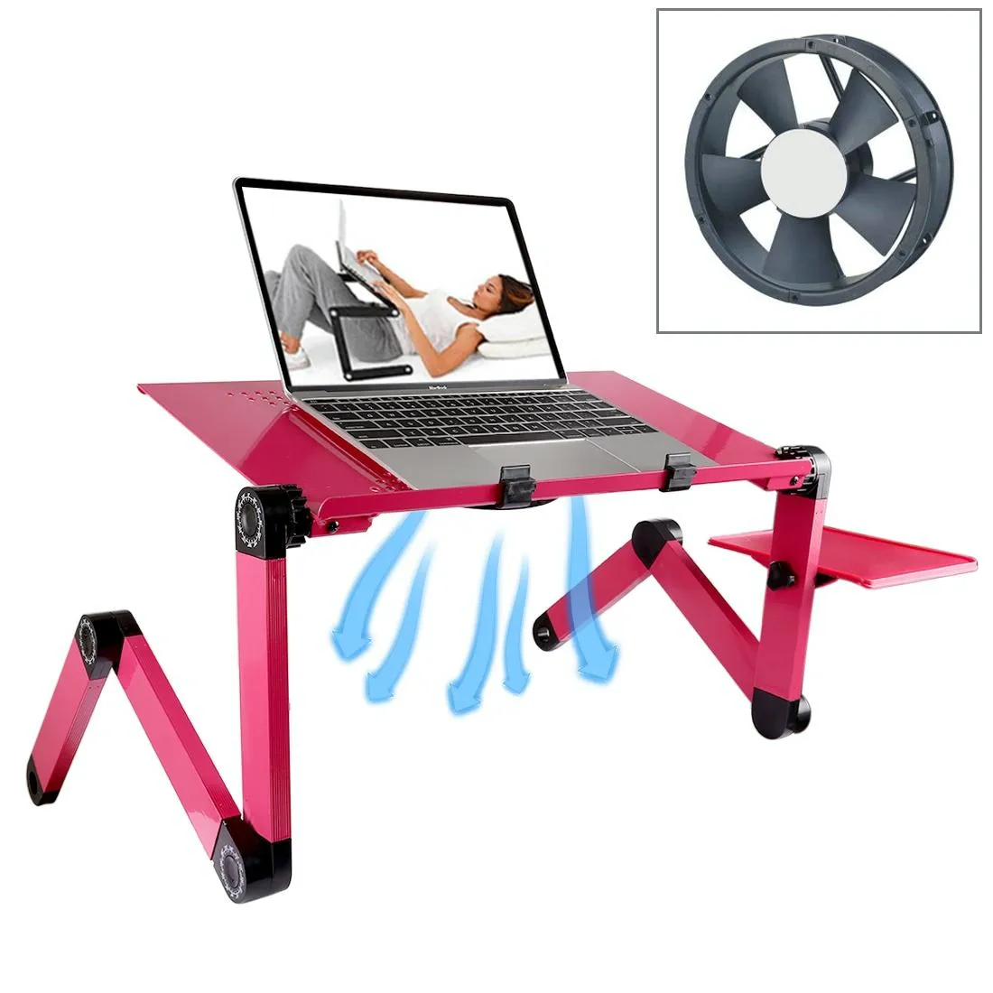 Adjustable Foldable Laptop Stand with Fans & Mouse Pad - Portable Aluminum Alloy