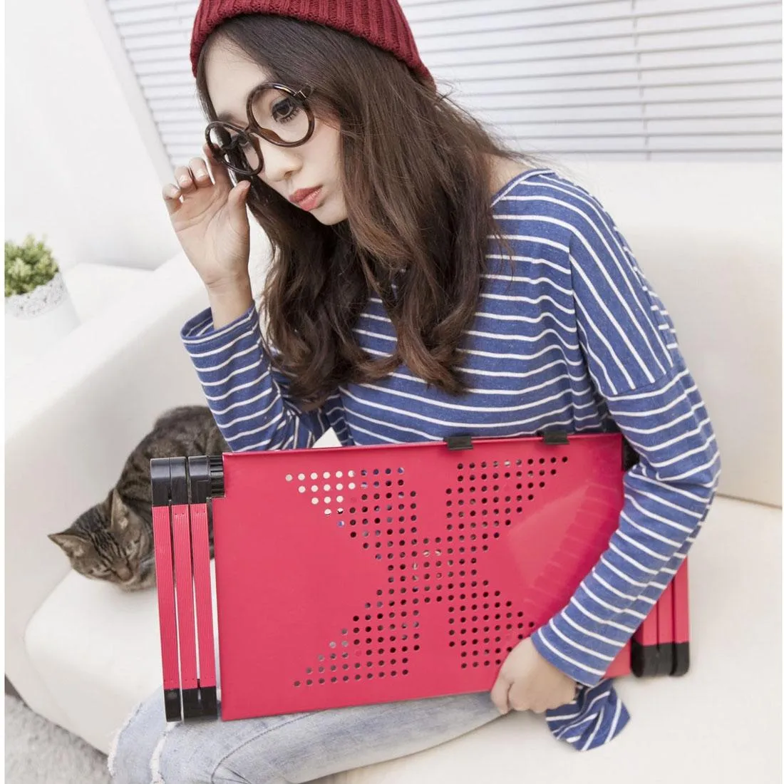 Adjustable Foldable Laptop Stand with Fans & Mouse Pad - Portable Aluminum Alloy