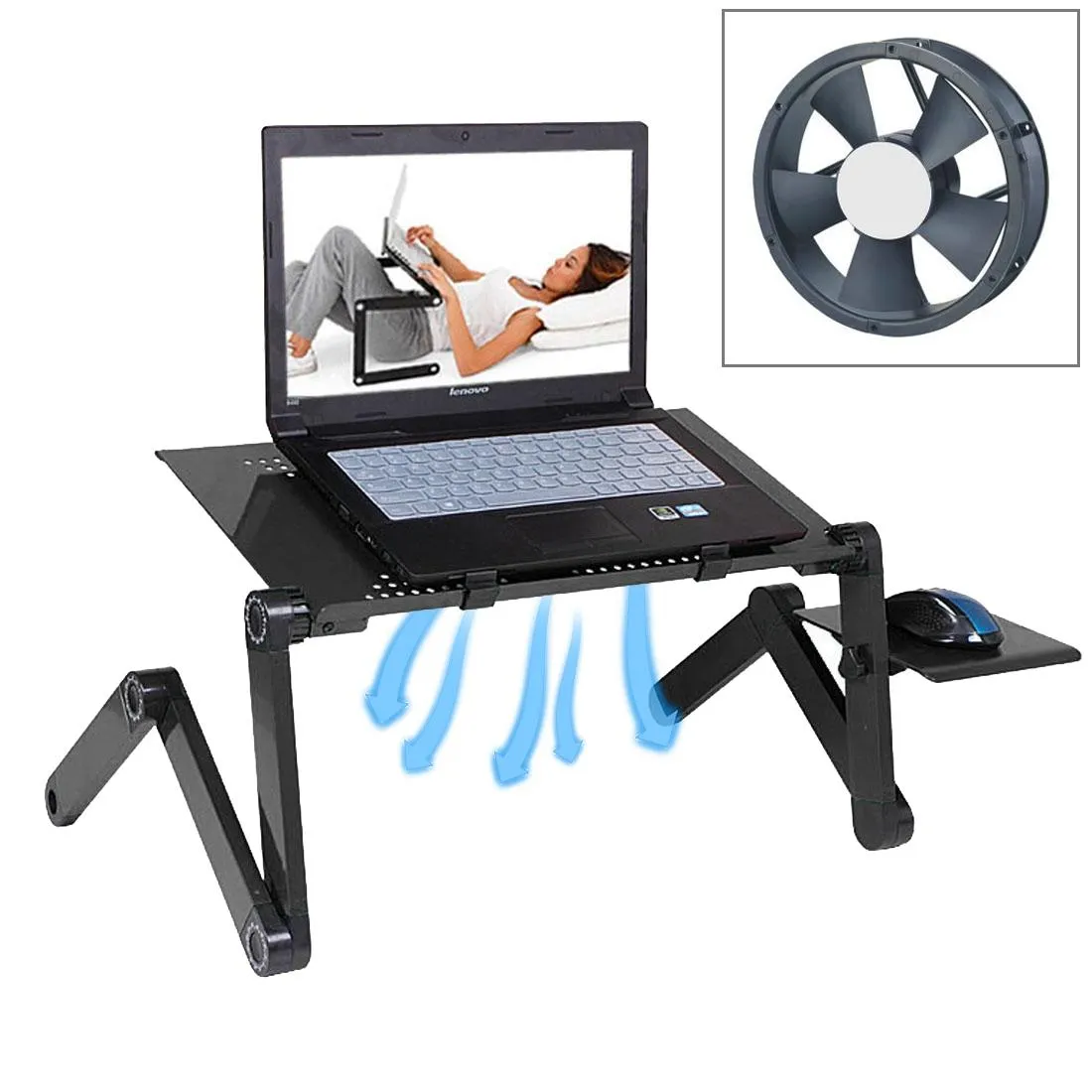 Adjustable Foldable Laptop Stand with Fans & Mouse Pad - Portable Aluminum Alloy