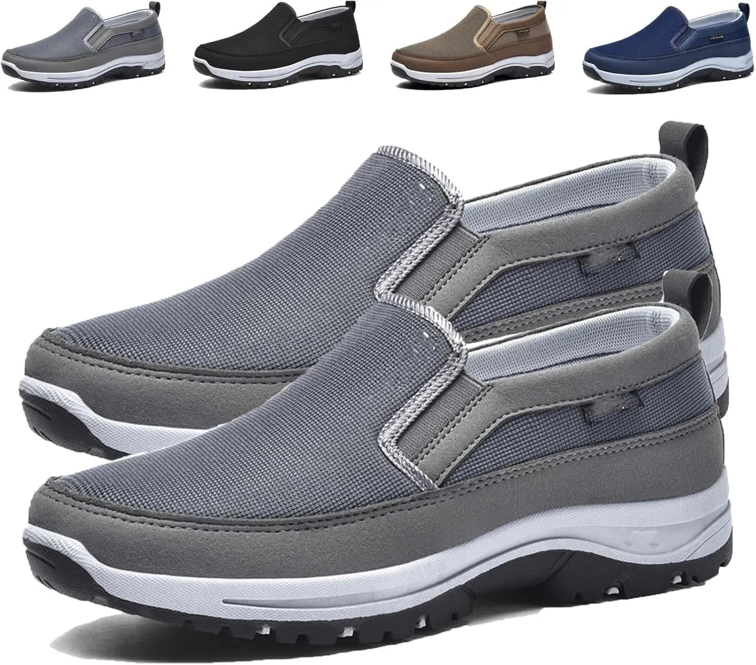 Auguscare Shoes - Auguscare Shoes Men Seniors, Breeze Shoes for Men, Men's Arch Support Slip-on Canvas Loafers (Gray,11.5)