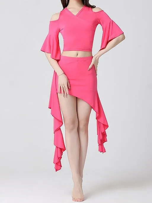 Belly Dance Half Sleeve Skirts Ruffles Pure Color Women's Performance Daily Wear