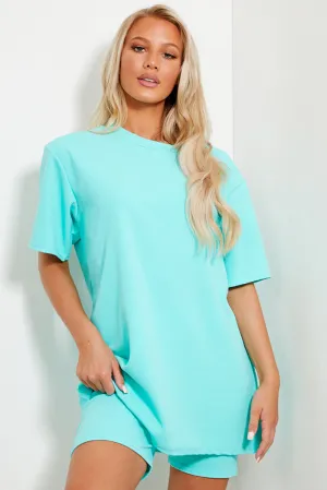 Green Oversized T-Shirt and Cycling Shorts Co-Ord Set