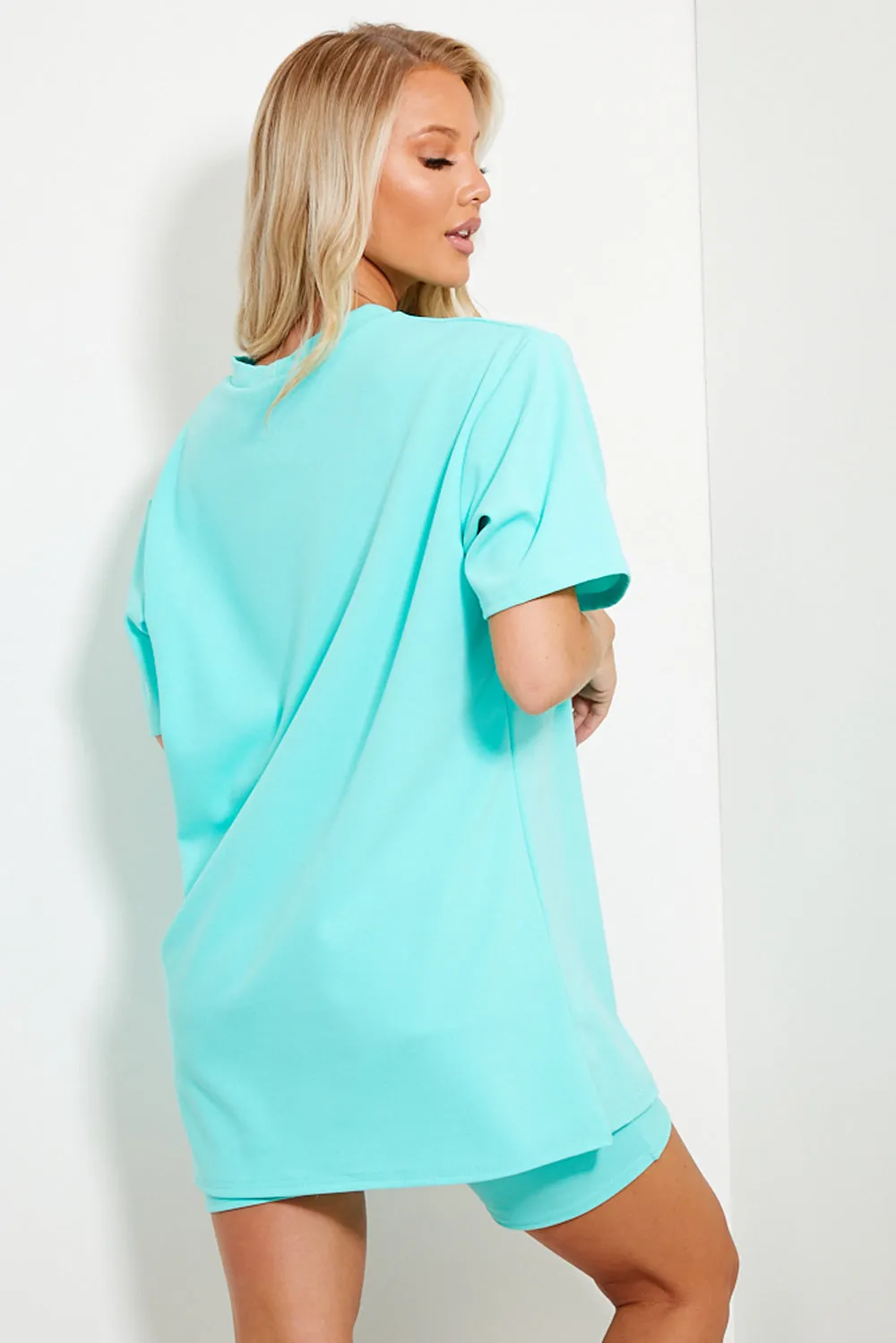 Green Oversized T-Shirt and Cycling Shorts Co-Ord Set