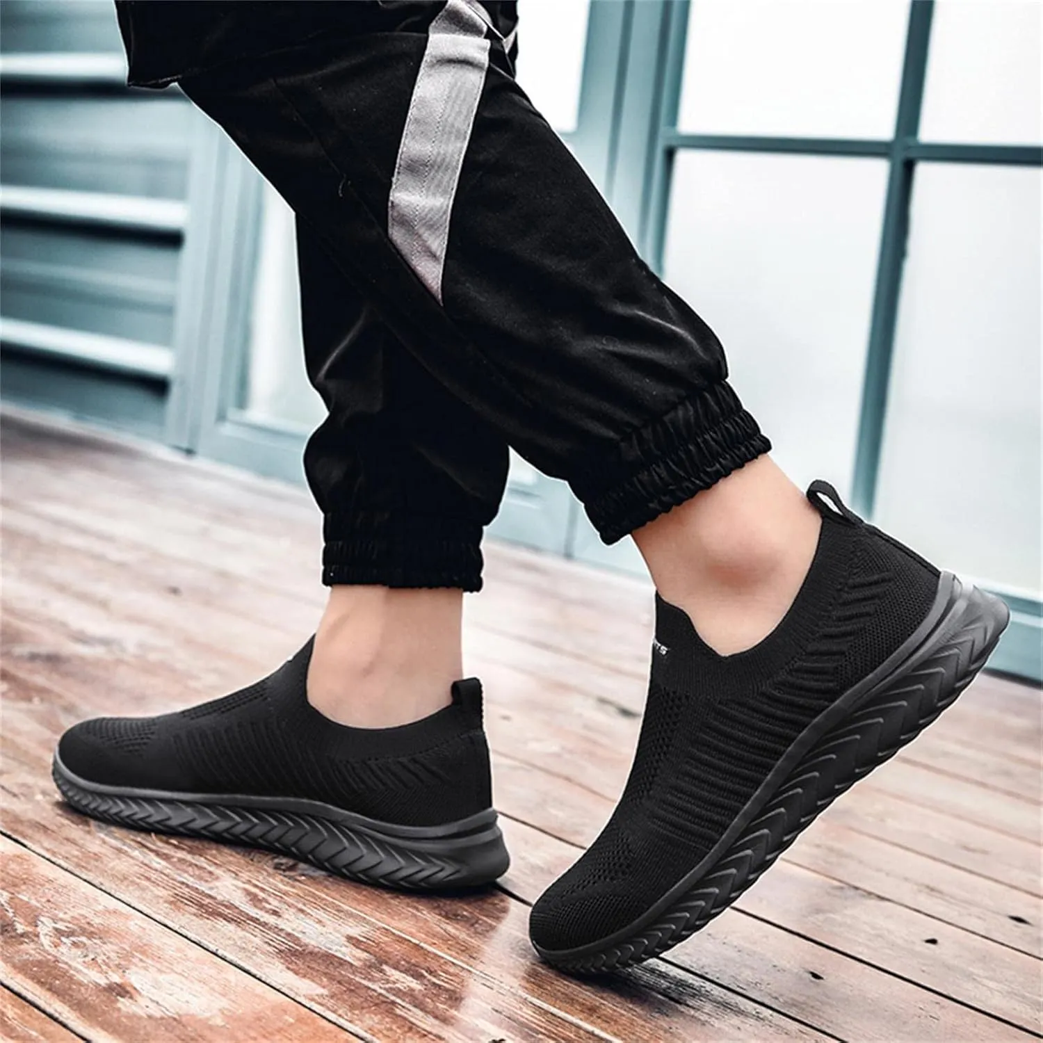 Hbeylia Men's Running Sneakers Breathable Lightweight Mesh Slip On Sport Athletic Tennis Walking Workout Gym Anti Skid Flat Bottom Walking Driving Shoes Running Hiking Jogging Shoes For Male