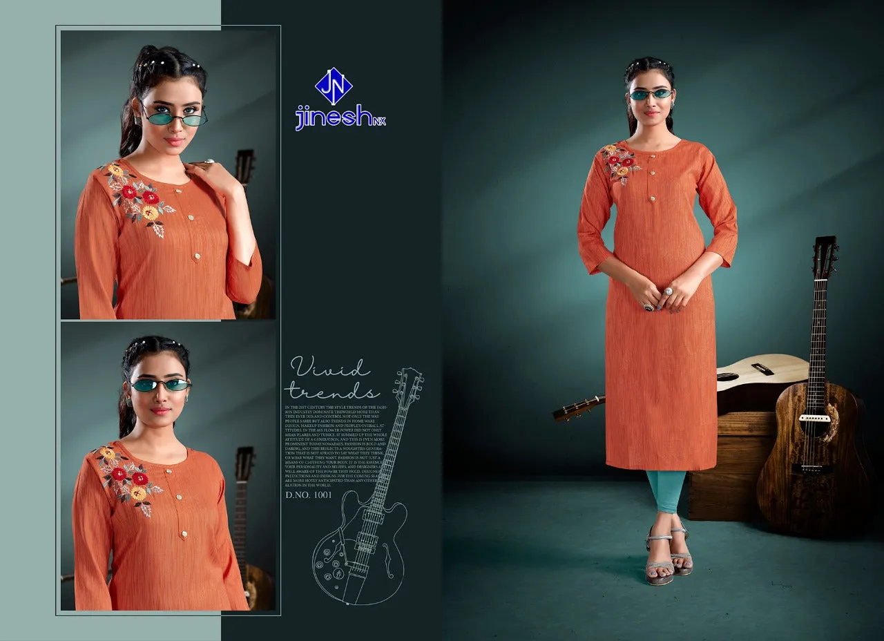 Jinesh Nx Launched Anaika Vol 1 Rayon Embroidery Work Daily Wear Kurtis Collection