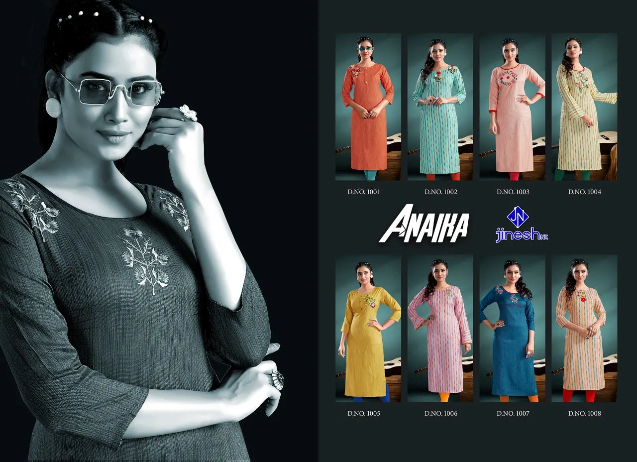 Jinesh Nx Launched Anaika Vol 1 Rayon Embroidery Work Daily Wear Kurtis Collection