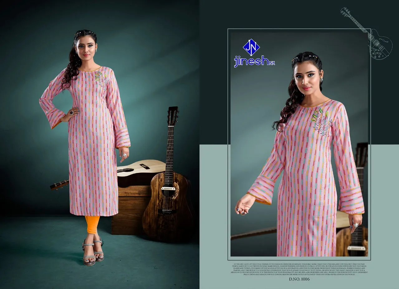 Jinesh Nx Launched Anaika Vol 1 Rayon Embroidery Work Daily Wear Kurtis Collection