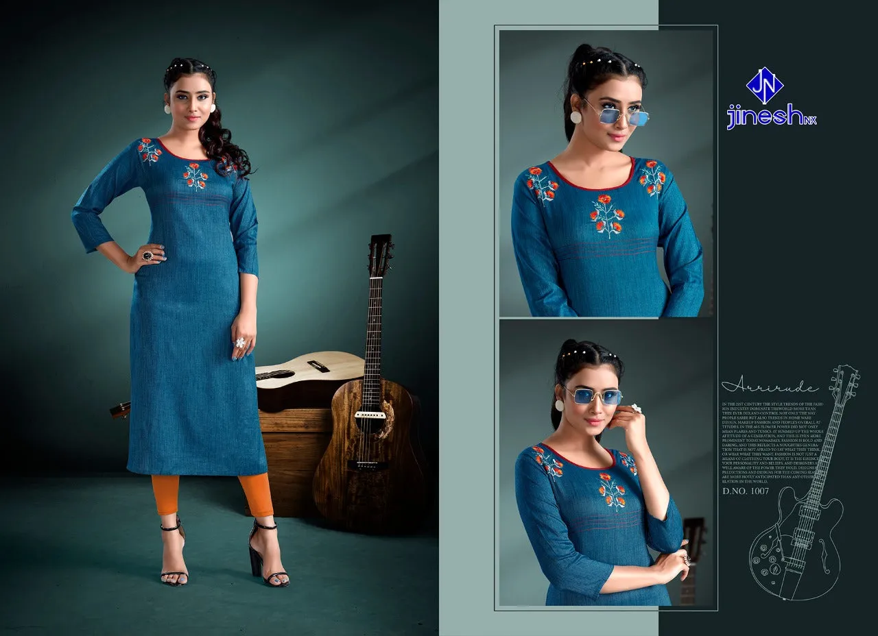 Jinesh Nx Launched Anaika Vol 1 Rayon Embroidery Work Daily Wear Kurtis Collection