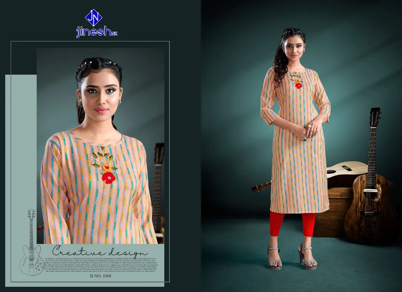 Jinesh Nx Launched Anaika Vol 1 Rayon Embroidery Work Daily Wear Kurtis Collection