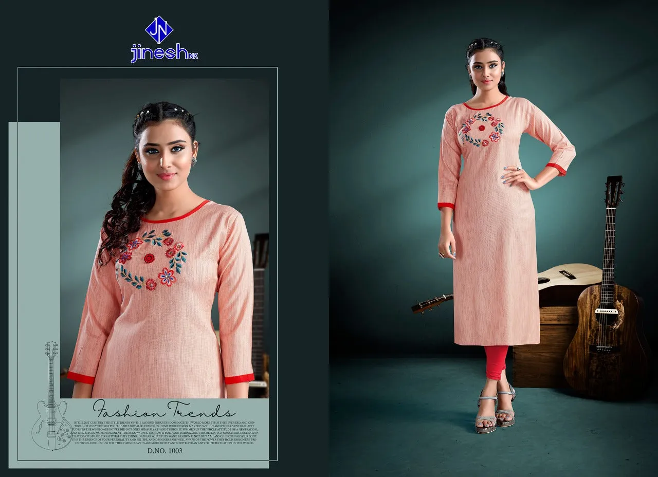 Jinesh Nx Launched Anaika Vol 1 Rayon Embroidery Work Daily Wear Kurtis Collection