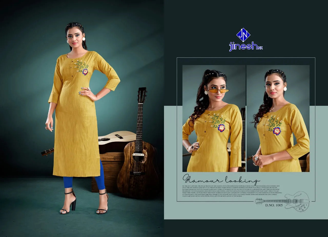 Jinesh Nx Launched Anaika Vol 1 Rayon Embroidery Work Daily Wear Kurtis Collection