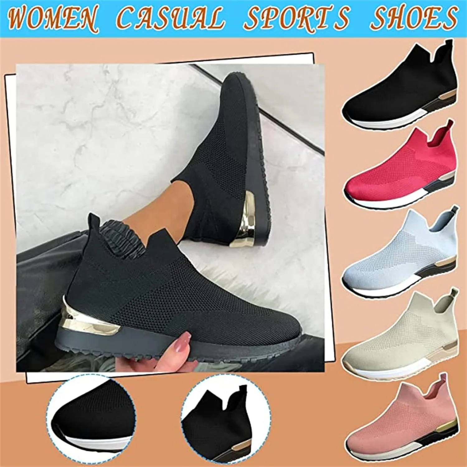 Ladmiple Walking Shoes Women Arch Support Slip On Sneakers Lightweight Running Jogging Sneakers Casual Athletic Tennis Shoes
