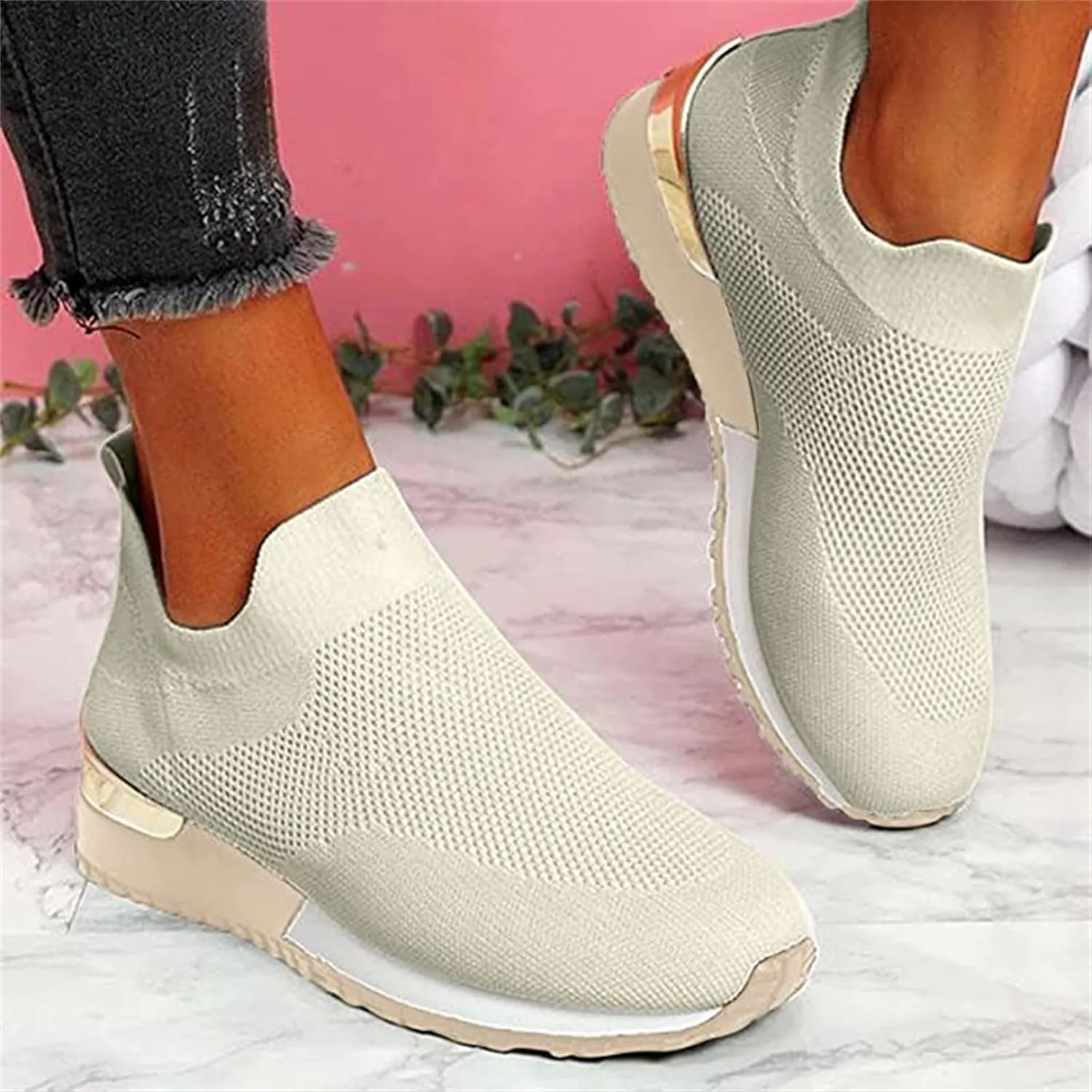 Ladmiple Walking Shoes Women Arch Support Slip On Sneakers Lightweight Running Jogging Sneakers Casual Athletic Tennis Shoes