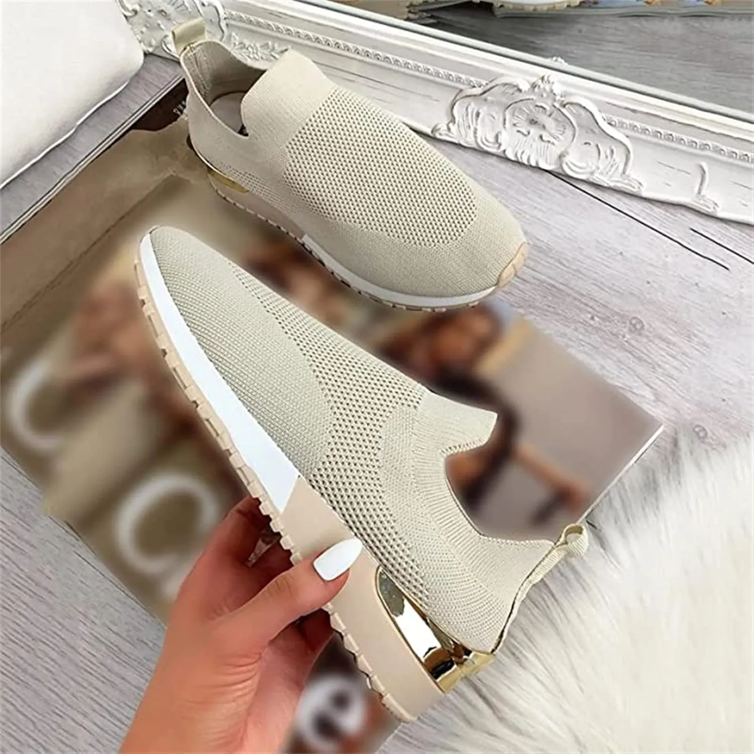 Ladmiple Walking Shoes Women Arch Support Slip On Sneakers Lightweight Running Jogging Sneakers Casual Athletic Tennis Shoes
