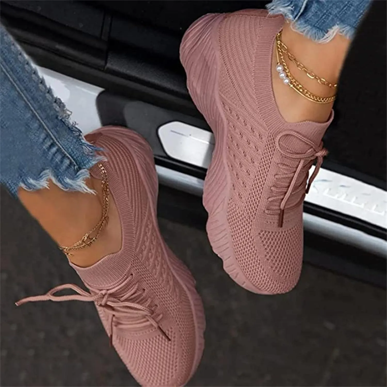 Lausiuoe Running Shoes For Women Arch Support Walking Shoes Lightweight Breathable Mesh Casual Tennis Shoes Gym Sneakers