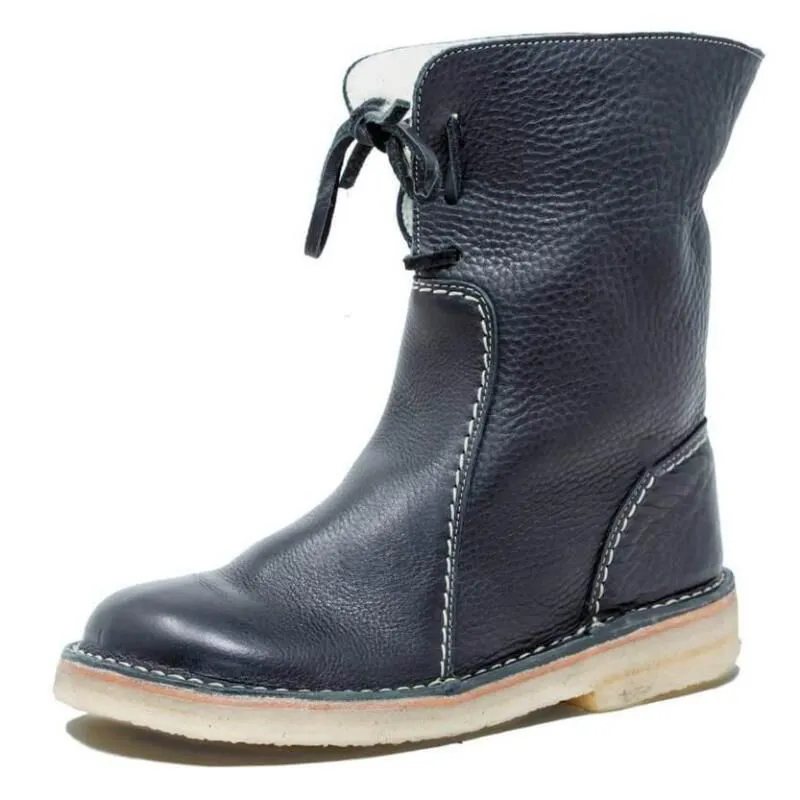 Leather Ankle Boots - Ladies Lace-Up Footwear