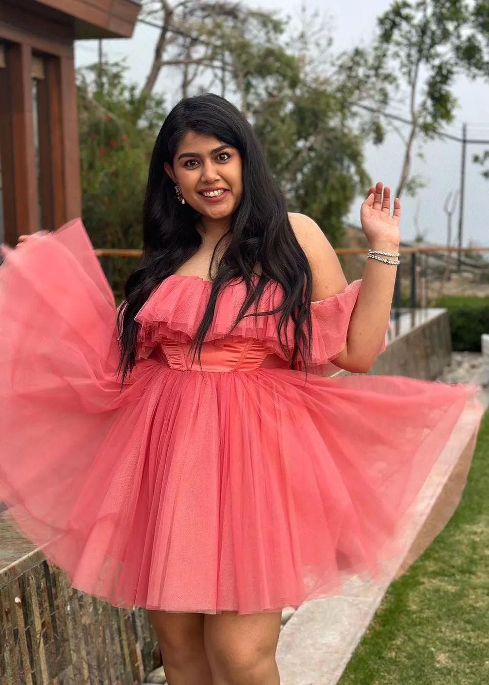Maxine Pink Ruffle Tulle Corset Dress