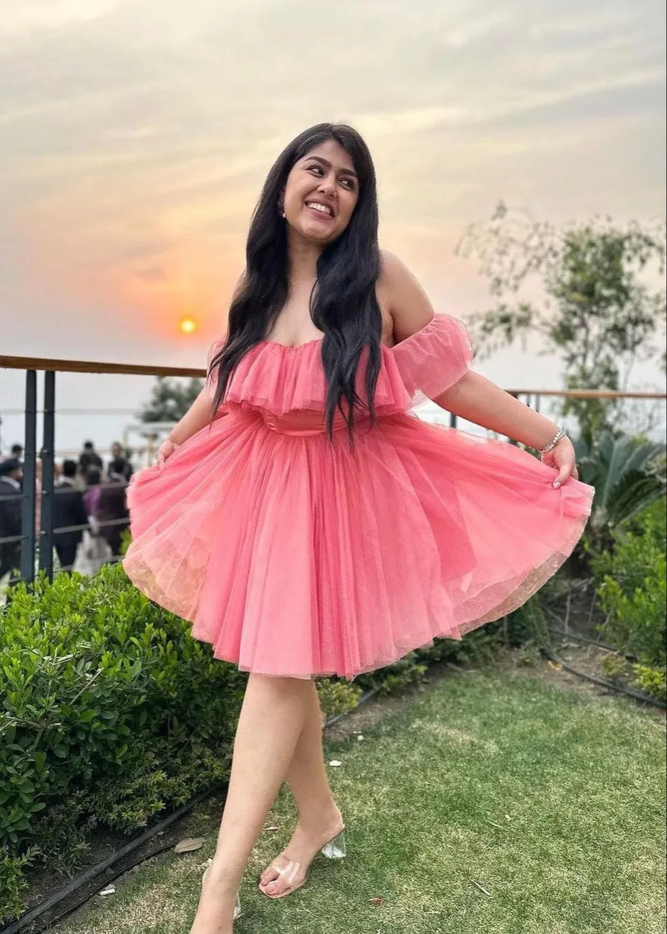 Maxine Pink Ruffle Tulle Corset Dress