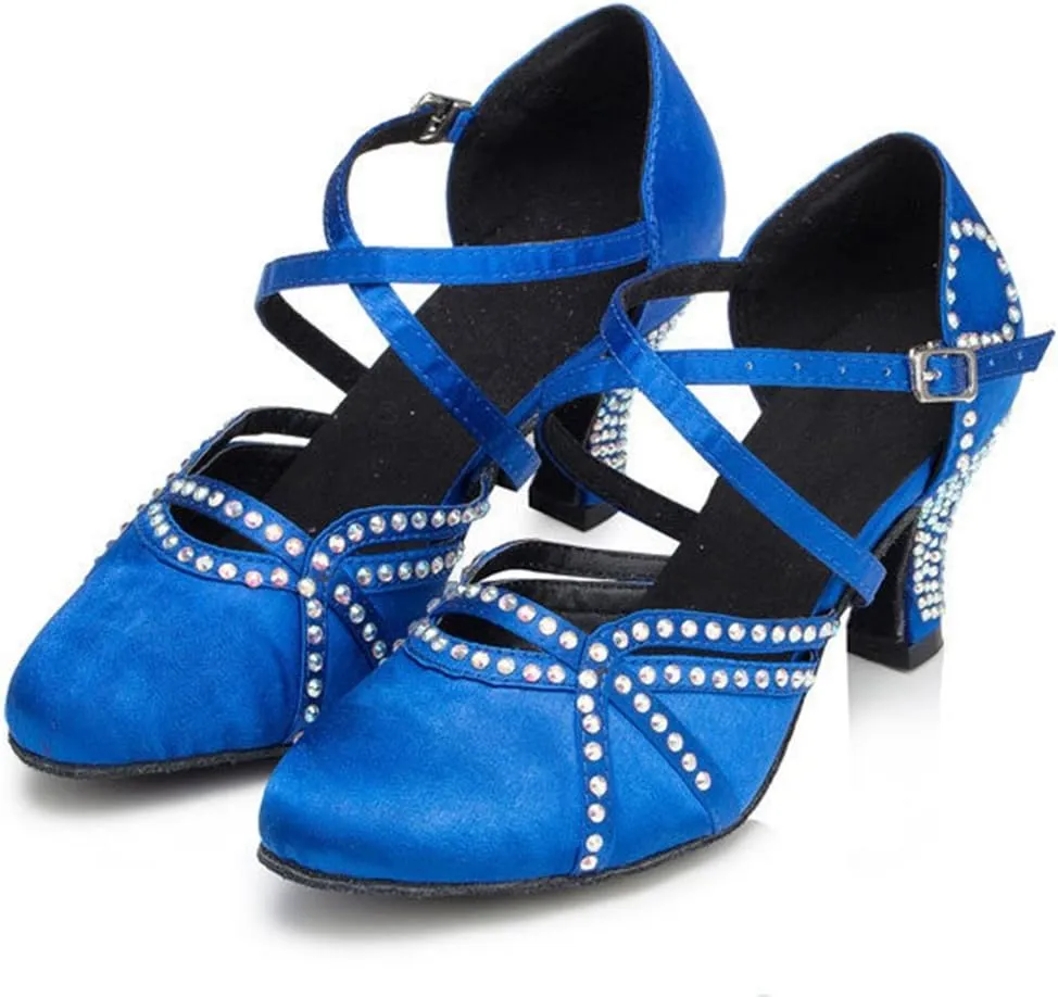Minishion Women's TH137 Cross Strap Low Heel Satin Wedding Ballroom Latin Taogo Dance Pumps Shoes