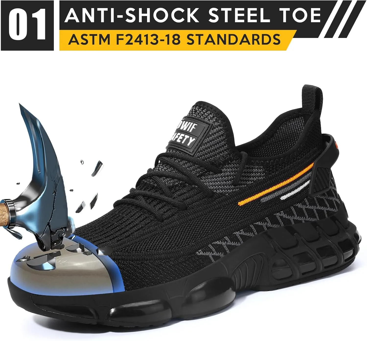 Steel Toe Sneakers for Men Women Comfortable Lightweight Composite Toe Work Shoes Cushion Indestructible Construction Safety Toe Sneakers