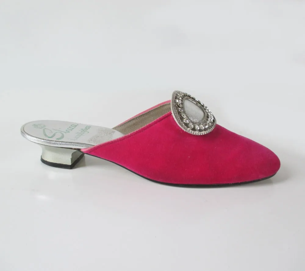 Vintage 60's MOD Pink Velvet Evening Shoes Slippers 7 M