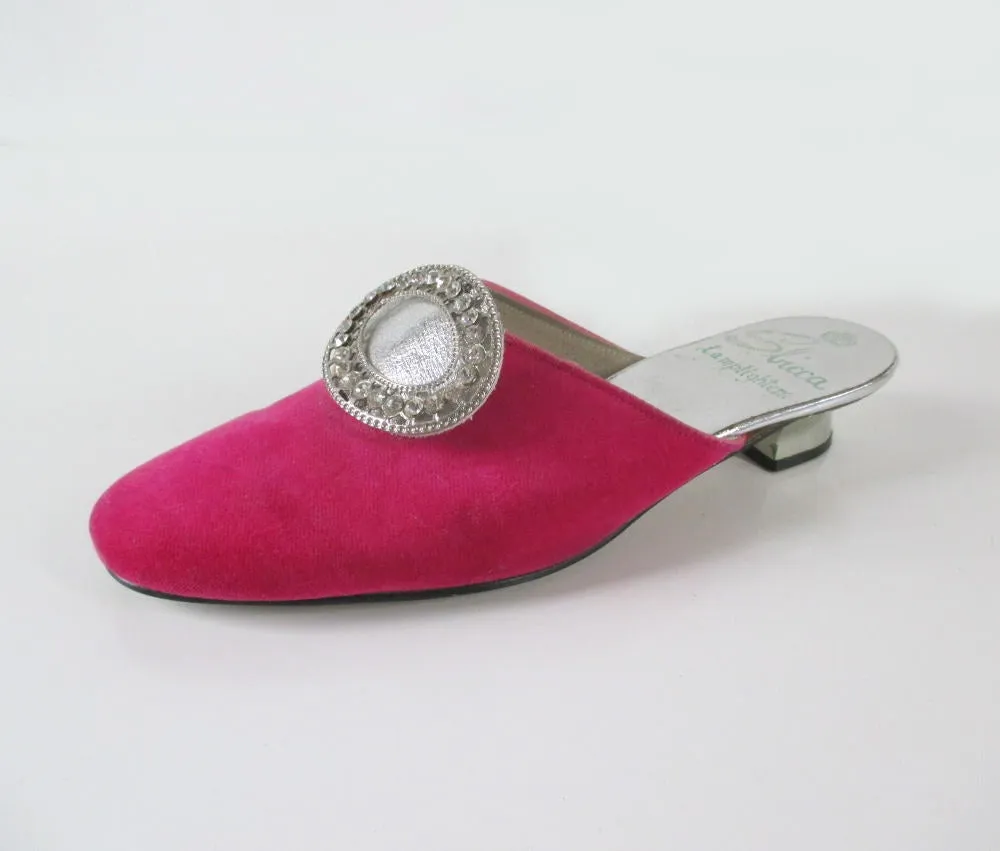 Vintage 60's MOD Pink Velvet Evening Shoes Slippers 7 M