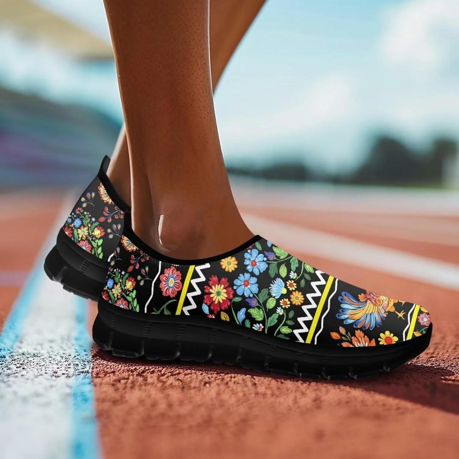 Women's Art Painted Travel Shoes Slip On Casual Mesh Loafers Lightweight Comfort Fashion Outdoor Sneaker for Ladies US Size 5.5-11.5