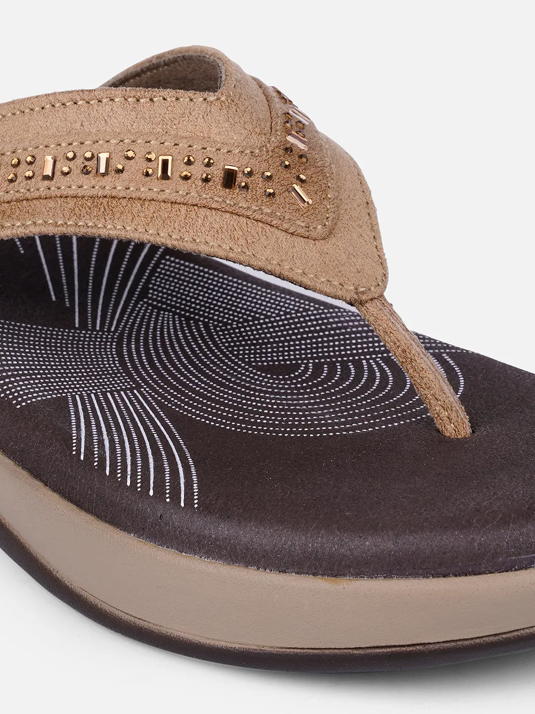 Women's Beige Thong Sandals (IU6004)