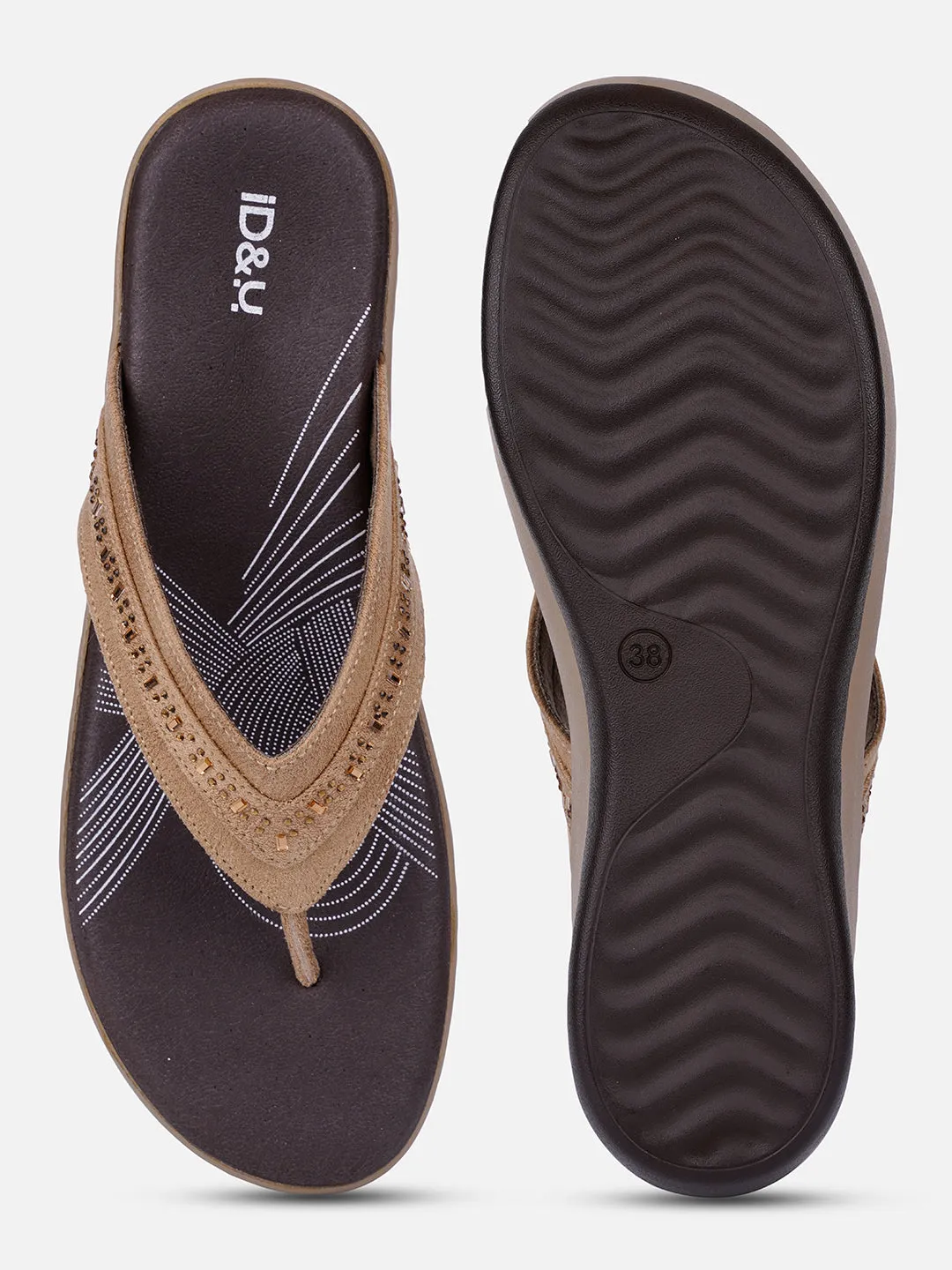 Women's Beige Thong Sandals (IU6004)