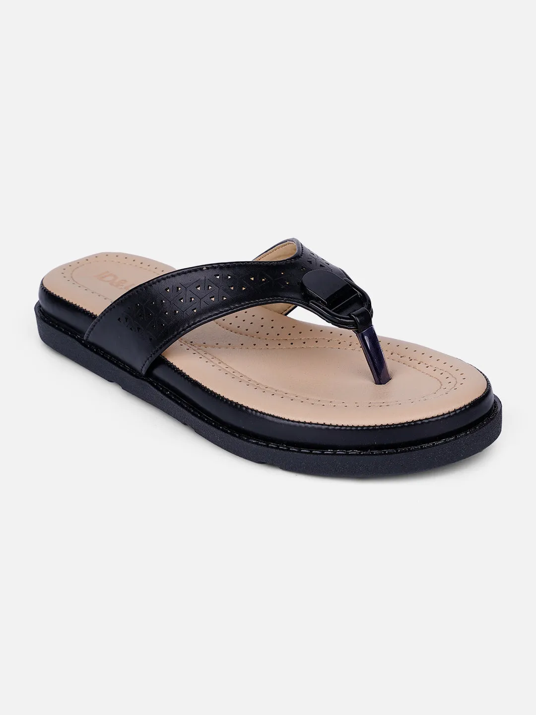 Women's Black Thong Sandals (IU6014)
