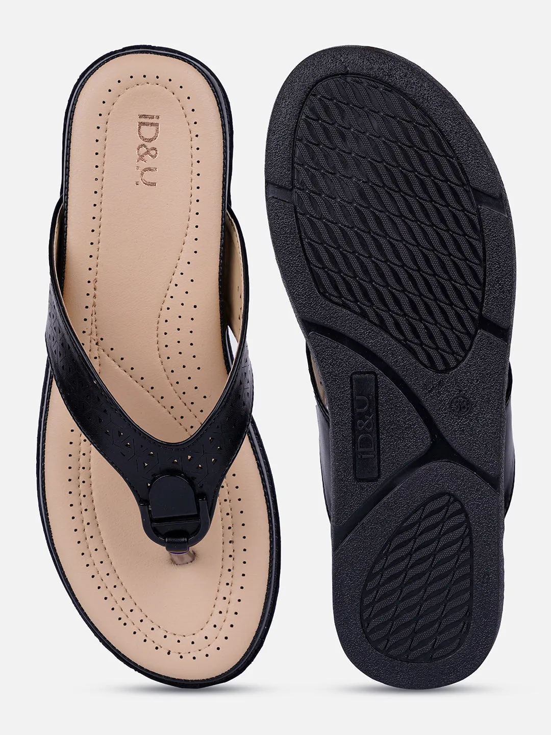 Women's Black Thong Sandals (IU6014)