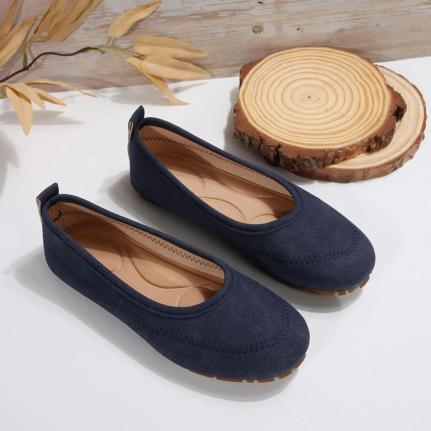 Women's Casual Flat Shoes Comfortable Slip On Ballet Loafers for Everyday Wear with Soft Leather Upper