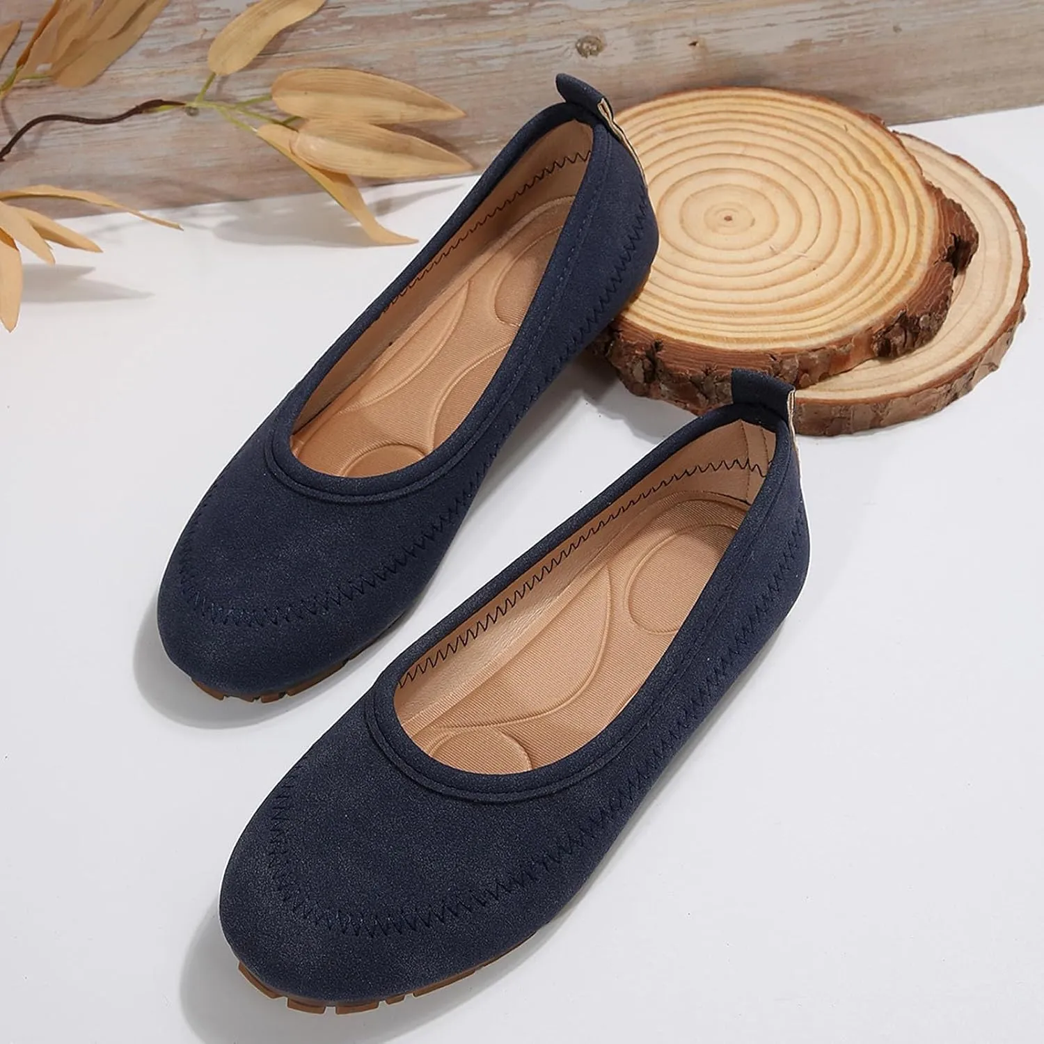 Women's Casual Flat Shoes Comfortable Slip On Ballet Loafers for Everyday Wear with Soft Leather Upper