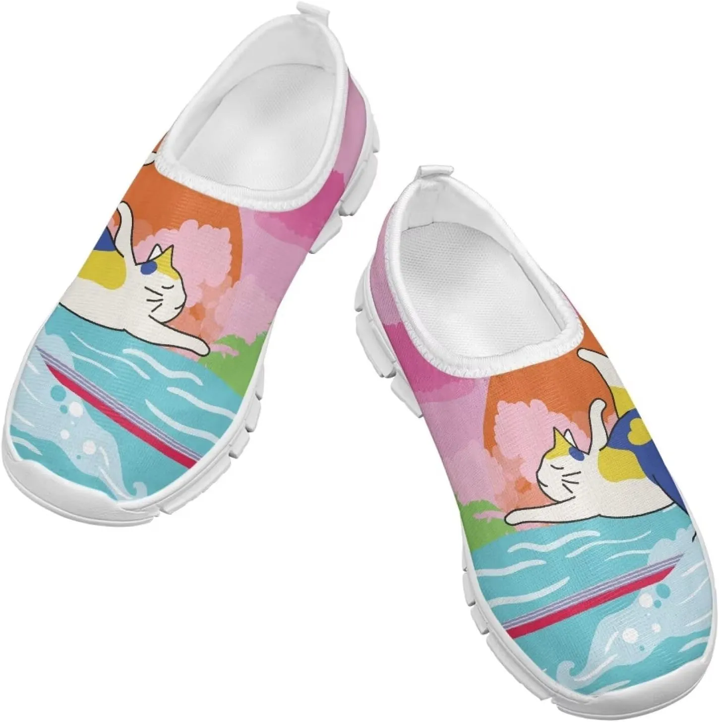 Women's Cute Pattern Sneakers Non Slip Travel Shoes Low Top Casual Shoes Lightweight Walking Shoes Exercise Flat Play Sneaker US Size 11-15