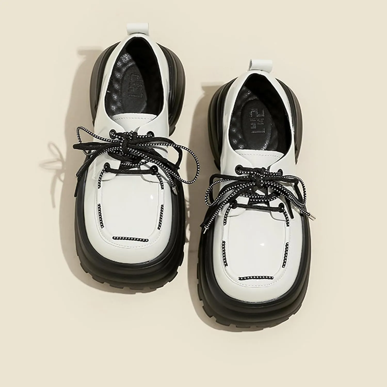 Women's Lug Sole Platform Oxfords,Fashion Patent Leather Lace Up Loafers Comfortable Round Toe Business Dress Shoes