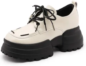 Women's Lug Sole Platform Oxfords,Fashion Patent Leather Lace Up Loafers Comfortable Round Toe Business Dress Shoes