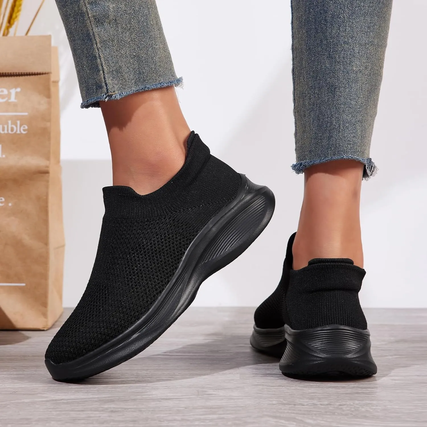 Womens Slip on Walking Shoes Breathable Comfort Lightweight Sock Shoe Non Slip Work Shoes Fashion Running Tennis Sneakers