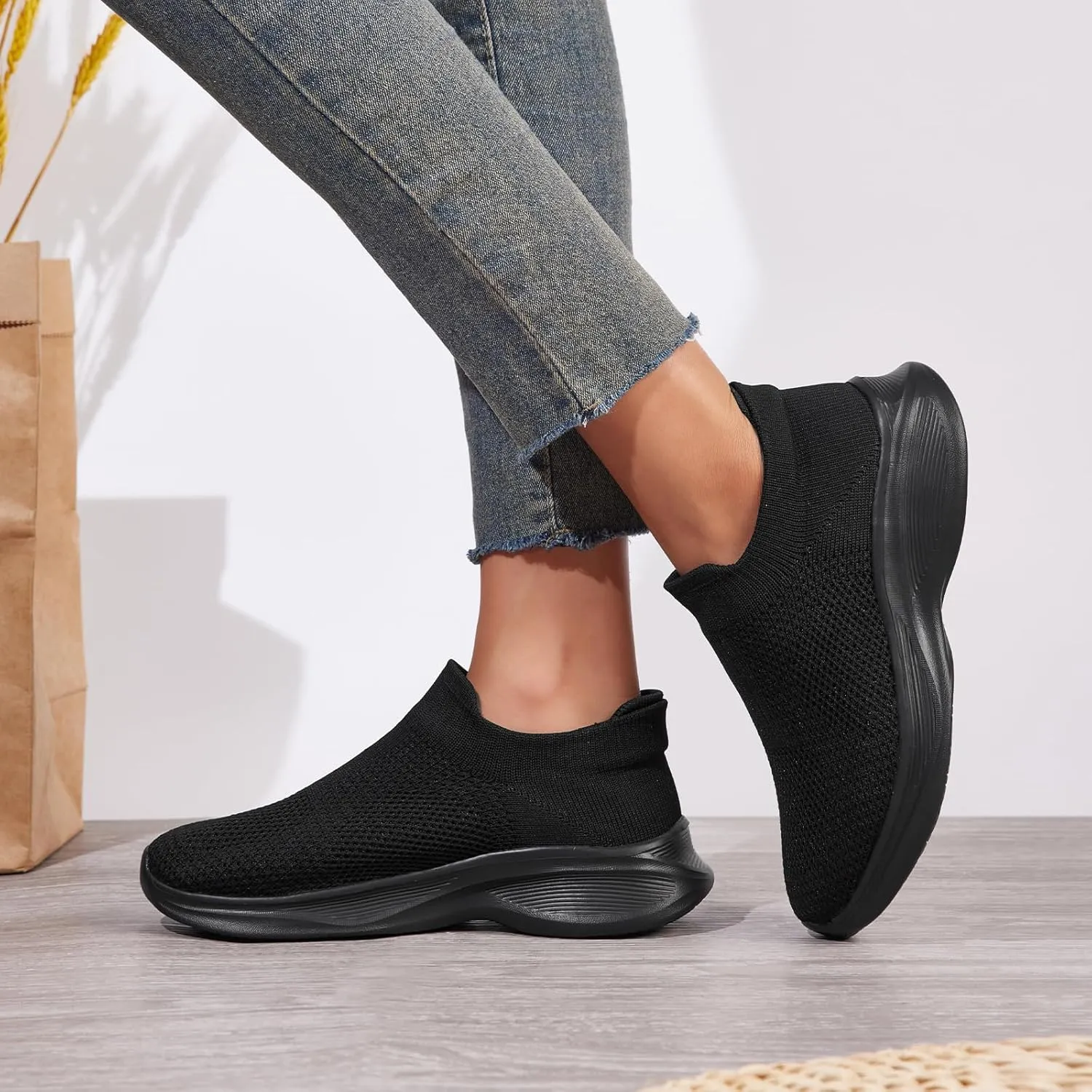 Womens Slip on Walking Shoes Breathable Comfort Lightweight Sock Shoe Non Slip Work Shoes Fashion Running Tennis Sneakers
