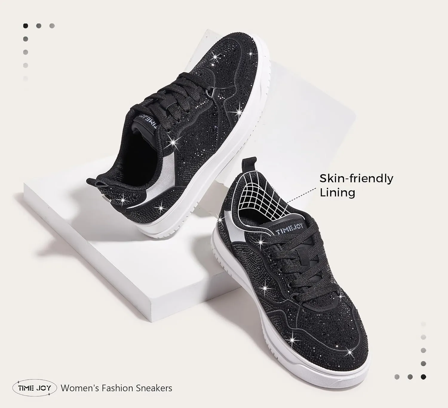Women's Sparkly Rhinestone Sneakers Comfortable Athletic Glitter Platform Tennis Shoes for Casual, Gym & Fashion Outfits