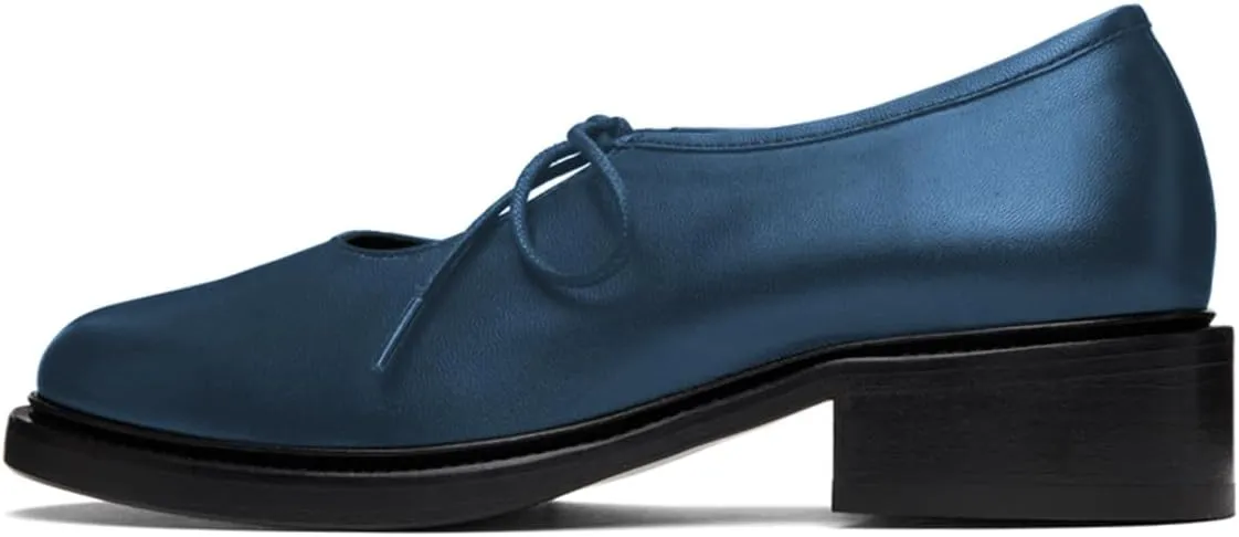 YDN Women's Comfortable Flat Platform Pumps Closed Round Toe Chunky Low Heels Self-tie Daily Outfit Casual Shoes Size 4-16 US