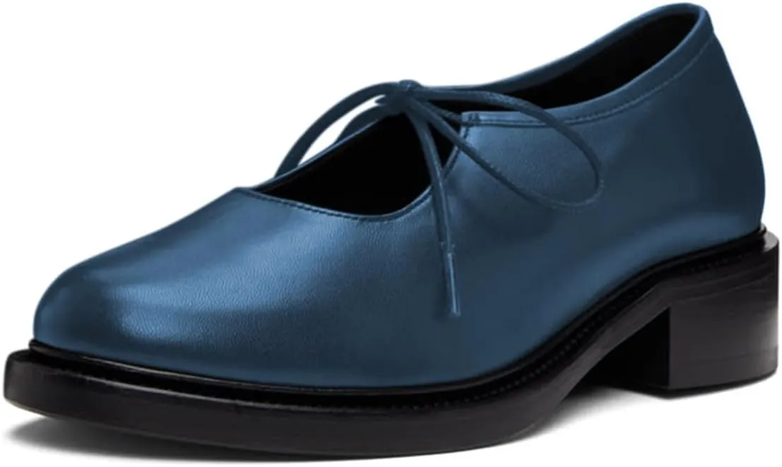 YDN Women's Comfortable Flat Platform Pumps Closed Round Toe Chunky Low Heels Self-tie Daily Outfit Casual Shoes Size 4-16 US