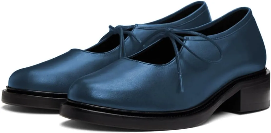 YDN Women's Comfortable Flat Platform Pumps Closed Round Toe Chunky Low Heels Self-tie Daily Outfit Casual Shoes Size 4-16 US