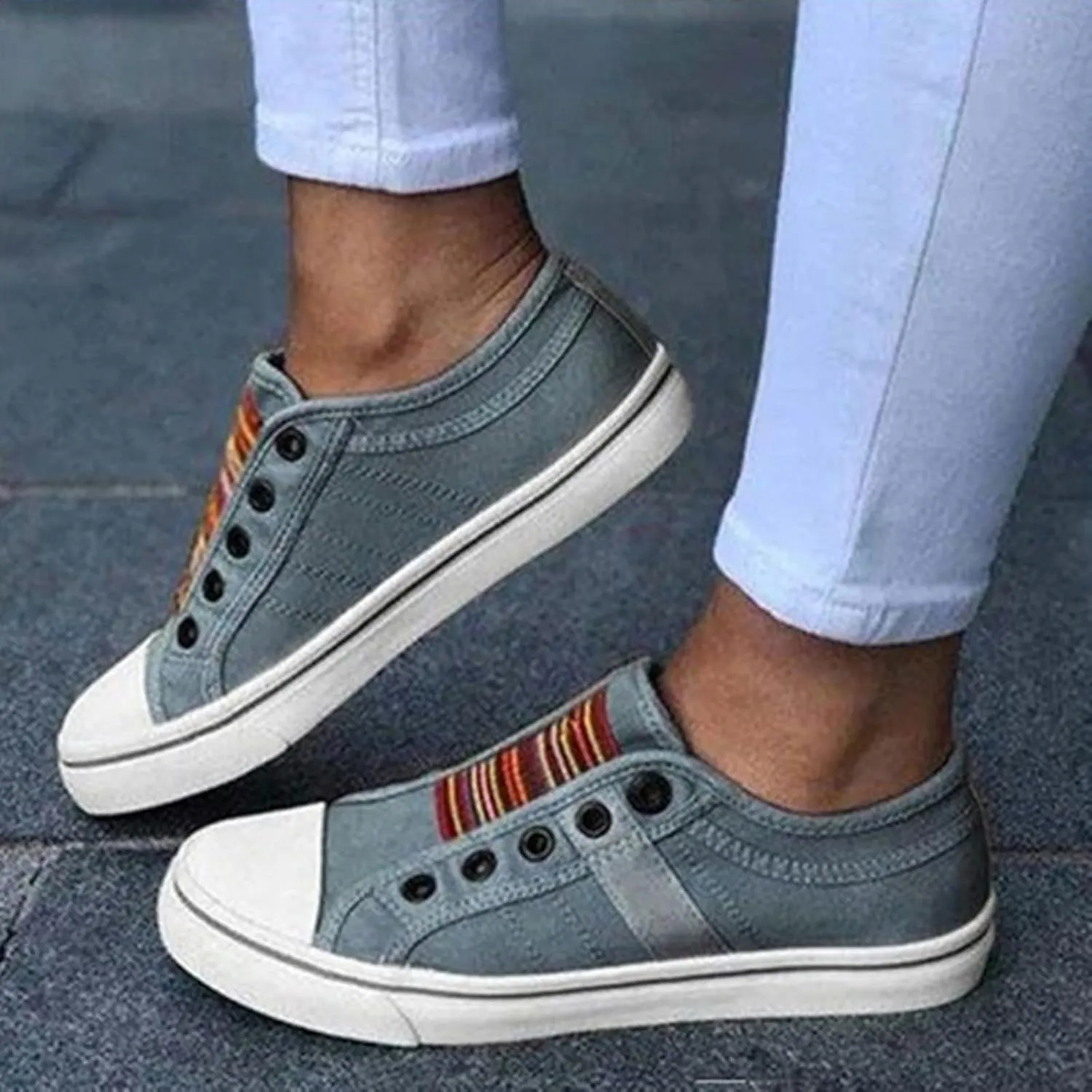 YIBLBOX Women's Canvas Slip on Sneakers Casual Slip on Walking Shoes Womens Flat Dress Shoes Non Slip Work Shoes