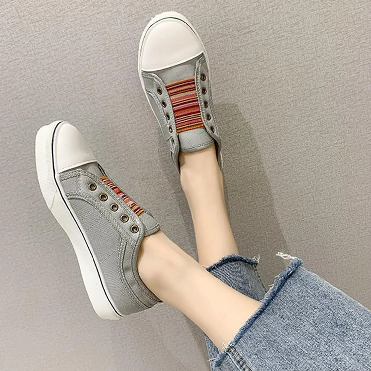 YIBLBOX Women's Canvas Slip on Sneakers Casual Slip on Walking Shoes Womens Flat Dress Shoes Non Slip Work Shoes