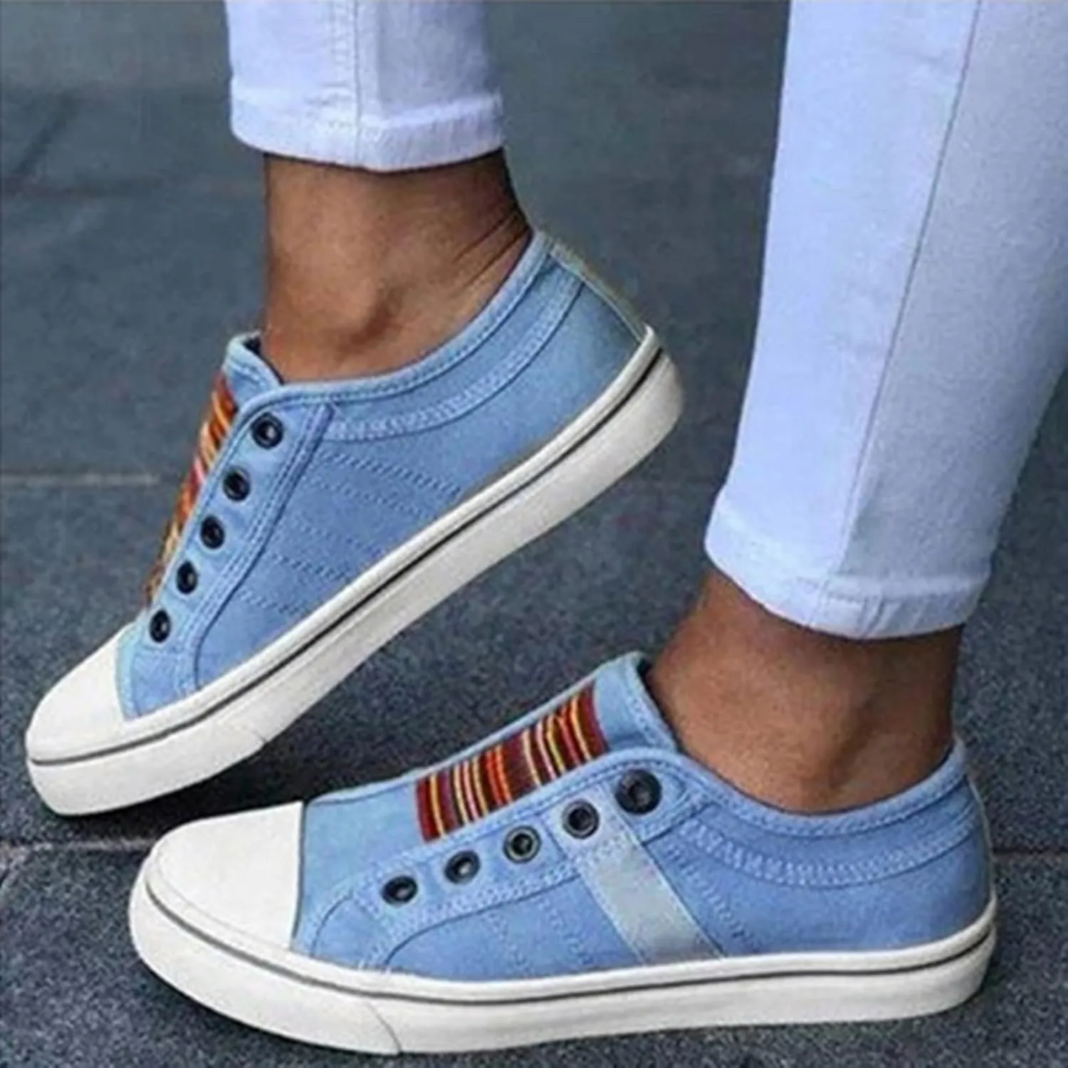 YIBLBOX Women's Canvas Slip on Sneakers Casual Slip on Walking Shoes Womens Flat Dress Shoes Non Slip Work Shoes