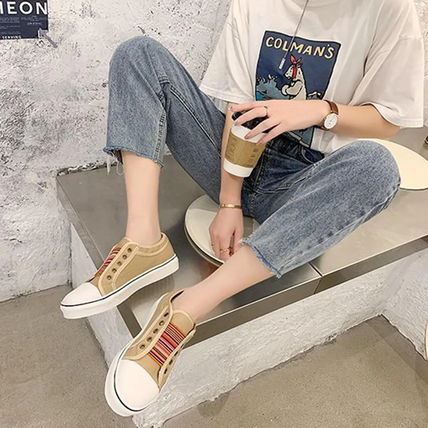 YIBLBOX Women's Canvas Slip on Sneakers Casual Slip on Walking Shoes Womens Flat Dress Shoes Non Slip Work Shoes