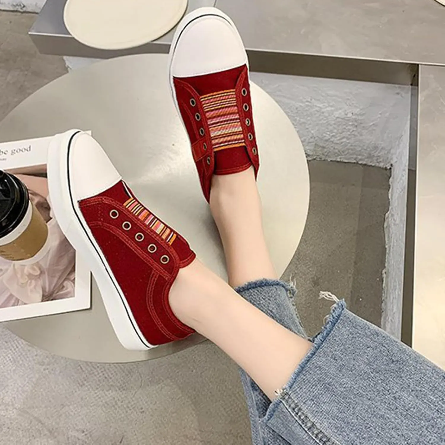 YIBLBOX Women's Canvas Slip on Sneakers Casual Slip on Walking Shoes Womens Flat Dress Shoes Non Slip Work Shoes